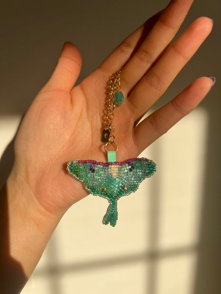 Luna Moth Beaded Bag Charm