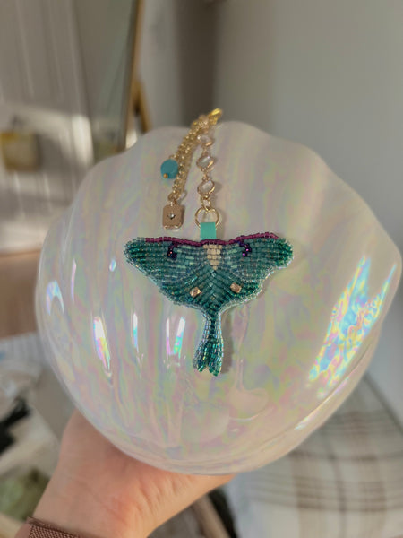 Luna Moth Beaded Bag Charm