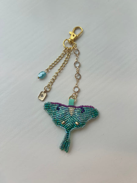 Luna Moth Beaded Bag Charm