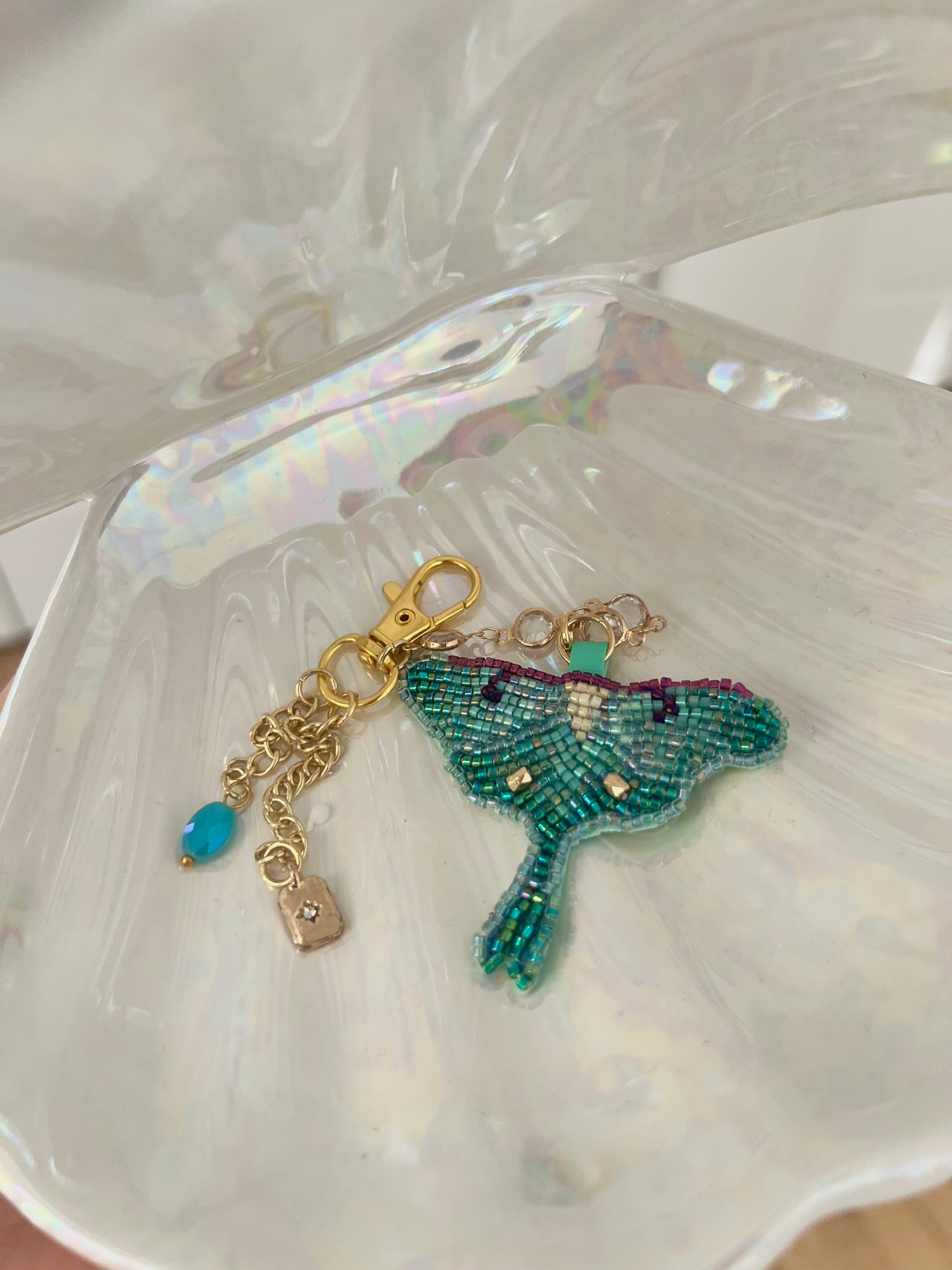 Luna Moth Beaded Bag Charm