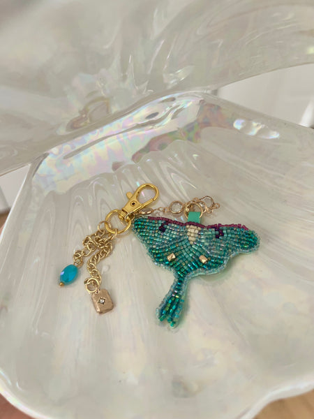 Luna Moth Beaded Bag Charm