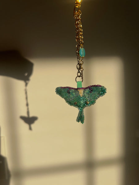 Luna Moth Beaded Bag Charm